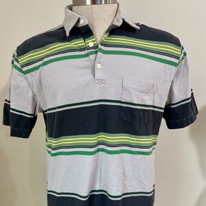 Patagonia Squeaky Clean Polo Shirt Blue Gray Green Stripes Organic Cotton Med